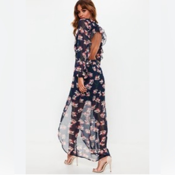 Missguided Dresses & Skirts - Misguided Open Back Sheer Floral Dress Size 6